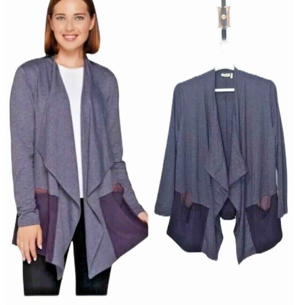 Logo Lounge Jacket Womens XL Colorblock Open Waterfall Cardigan Faux Suede Trim